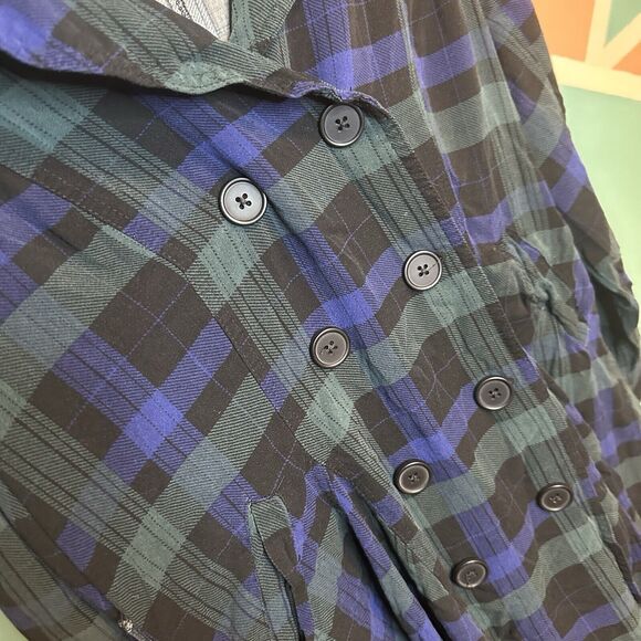 Torrid Blue Green Plaid Longline Trench Coat Size Large‎ (0) Preppy - Picture 3 of 5